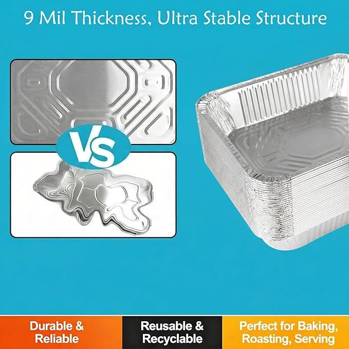 9x13 Thickened Aluminum Foil Pans With Lids, 30Pack Extra Deep Disposable Aluminum Pans for Roasting, Baking, Cooking, Food Prep, Chafing, Steam Table, Oven, Cake, and Party Catering.