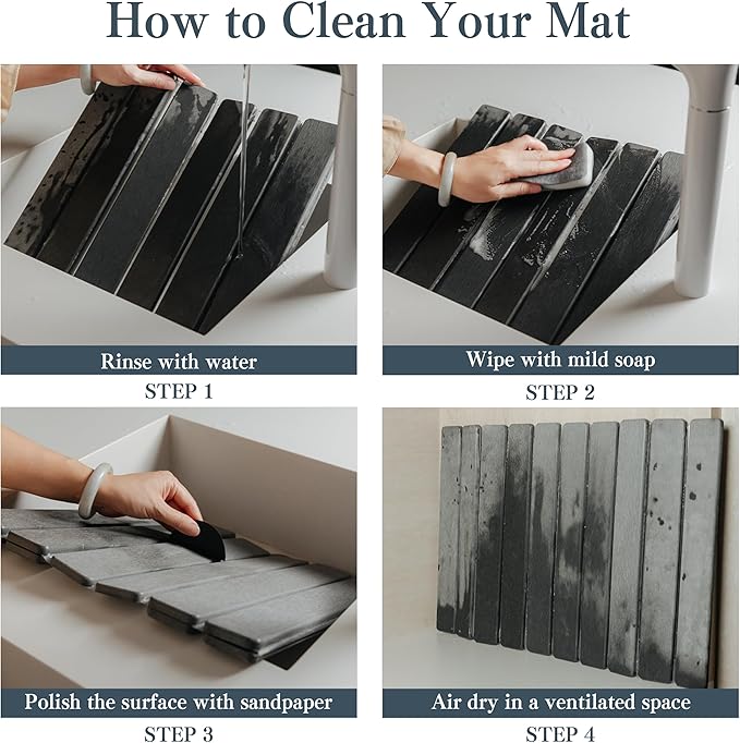 2pcs Stone Dish Drying Mat for Kitchen Counter, Quick-Dry Diatomaceous Earth Water Absorbent Pad & Countertop Drainer, Home Essentials for Bath and Pets - Light Grey, 24x16’’ & 8x4’’