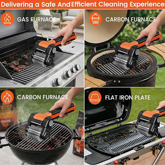 Electric Rotary Grill Brush, 950 RPM Cordless Rechargeable BBQ Tool with 4500mAh Battery, LED Light, 304 Stainless Steel Brush Head, No Preheating Grill, Heavy Duty Grill Clean Tool for Outdoor Grill