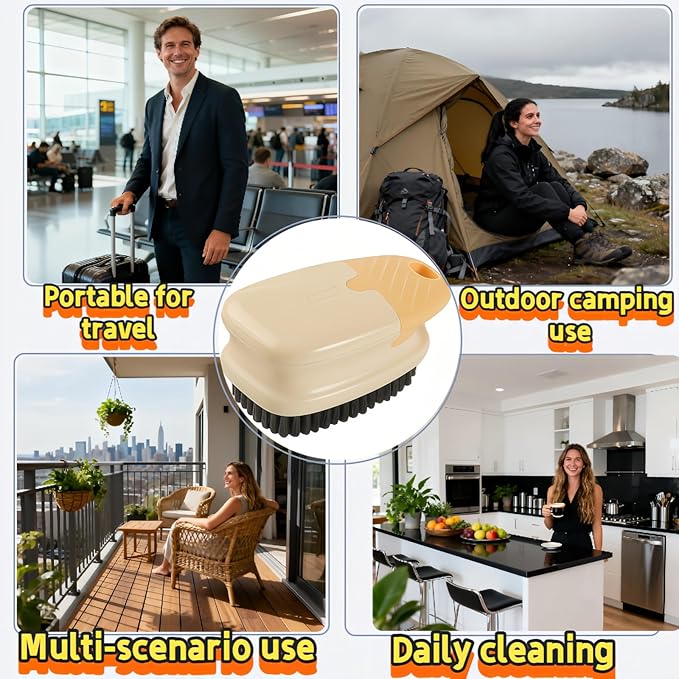 Ergonomic Clothes Soft Bristle Laundry Brush, Milk Yellow, ABS+PBT Material, Hanging Design, Portable Hand-Held Cleaning Tool with Comfortable Grip for Garments, Shoes, Household (Cream Yellow, L)