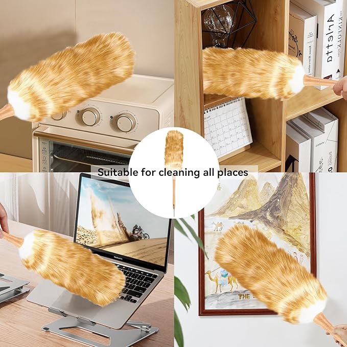 Lambswool Duster, 20.9in Lambs Wool Duster with Solid Wooden Handle Anti Static Lambswool Feather Brush for Cleaning Ceiling Fans, Window Blinds and Bookshelves