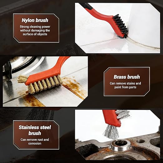 24 Pieces Wire Brushes Set, Nylon/Brass/Stainless Steel Bristles for Cleaning Welding Slag and Rust,Scratch Brush with Mini Head & Hanging Hole for Everyday Cleaning