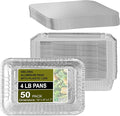 PARTY BARGAINS 4 lb Aluminum Pans with Board Lids, 50 Pack – 12 x 8 in Disposable Foil Roasting & Steam Table Pans for Catering, Takeout, Meal Prep, Oven Safe up to 240°C