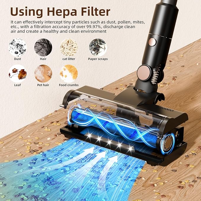 COWSAR Cordless Stick Vacuum Cleaner, Bagless Lightweight Stick Vacuum for Carpet and Floor, 8-in-1 Rechargeable Wireless Powerful Suction Vacuum Cleaner for Home, Gray