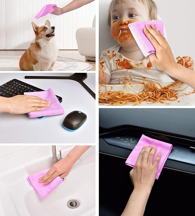 KitchLife Microfiber Cleaning Cloth Roll, 100 Pack - Tear-Away Microfiber Paper Towels, Lint-Free, Reusable, Washable for Kitchen, Car, Dishes, and Sensitive Surfaces (Light Purple)