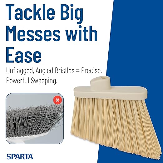 SPARTA Plastic Broom Head, Angled, Un-Flagged for Large Debris Indoor, Outdoor, Home, Restaurant, Lobby, Office, 12 Inches, Tan, (Pack of 12)