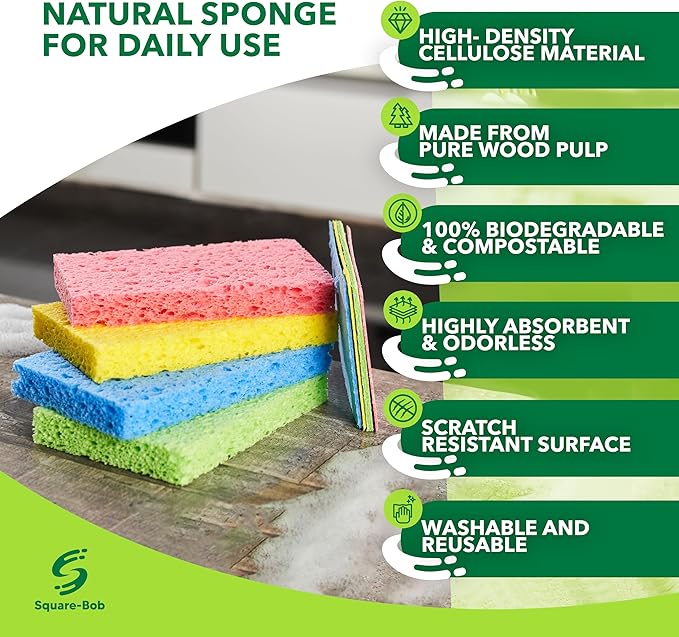 Compressed Non-Scratch Kitchen Sponges - Highly Absorbent for Dishes, Countertop, Sink, Car - Biodegradable, Quick Drying Cellulose Sponges - Assorted Colors (Pack of 36)