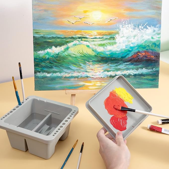 MyLifeUNIT Paint Brush Cleaner, Paint Brush Holder and Organizers for Acrylic, Watercolor, and Water-Based Paints (Grey)