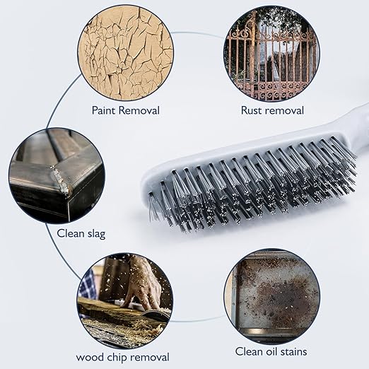 Stainless Steel Wire Brush Set 2Pcs,Heavy Duty Wire Brushes with Strong Handle & Metal Scraper,for Cleaning Welding Slag & Rust,Dust and Paint Scrubbing