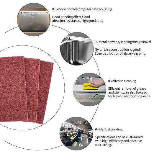 Red Scuff Pads - 10Pcs Scouring Pad - Very Fine Grade Hand Pads, Paint Primer Prep Adhesion Scratch, 7447 General Purpose Sanding Pad 200 x 125mm/8" x 5"
