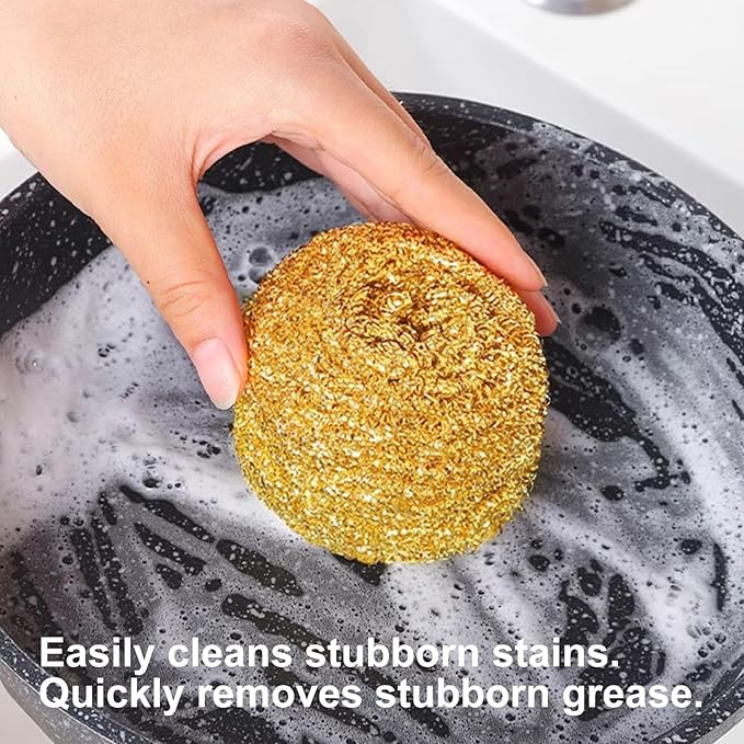 Copper Scouring Ball - Heavy Duty Copper Dish Scrubber, Gentle Non Scratch Cleaning Pad | Household Kitchen Cleaning Tools, Effective Pot, Pan, and Sink Scraper, Multipurpose Kitchen Tool for Baby Bot