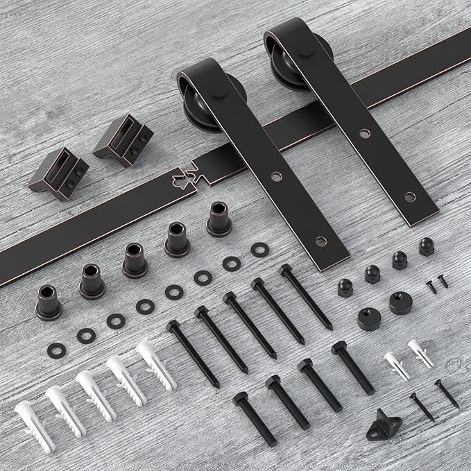 ORB Oil Rubbed Bronze Sliding Barn Door Hardware Kit with 6.6FT Track/Rail Brushed Antique Bronze