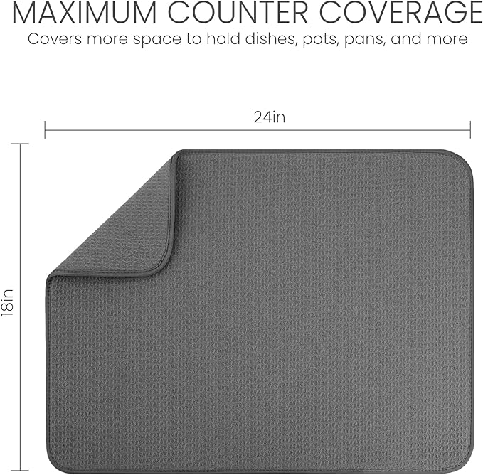 Bellemain XXL Dish Mat 24" x 17" ( LARGEST MAT ) Microfiber Dish Drying Mat , Super absorbent ( Dark Gray )