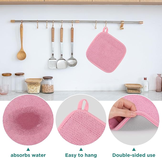 Microfiber Dish Drying Mat, Super Absorbent Kitchen Dish Drying Pad, Reversible for Countertop, 7*7 inch Pink