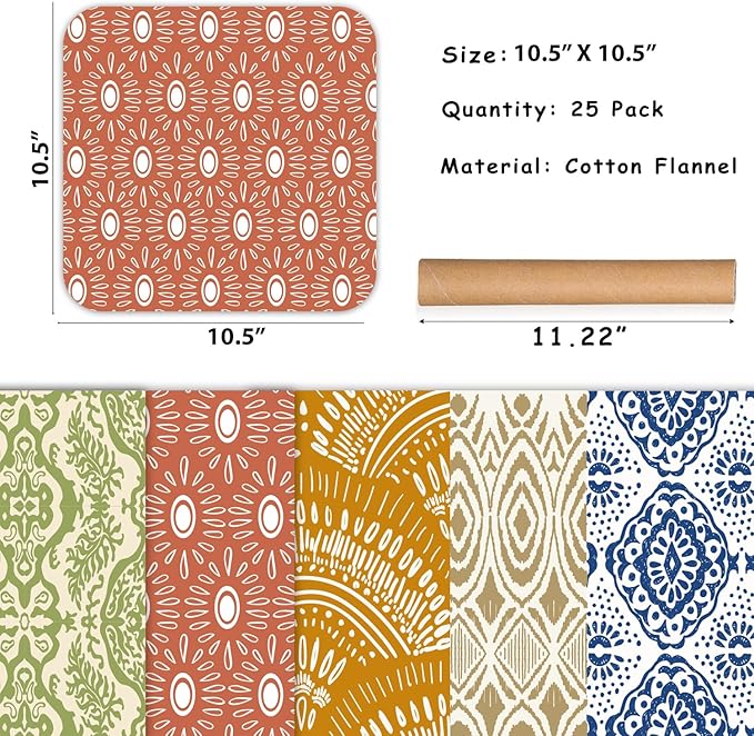 25 Pack Reusable Paper Towels, Paperless Towels Roll Washable Cotton Cloth for Kitchen Towels Zero Waste Products Alternative Paper Towels Alternative (Bohemian)
