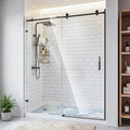 56-60" W x 75" H Frameless Shower Door, Magnetic Sliding Glass Shower Door, 5/16"(8mm) Thick Tempered Glass, Leak-Proof Seals, Stainless Steel Hardware, Easy-Clean Nano Coating, Matte Black