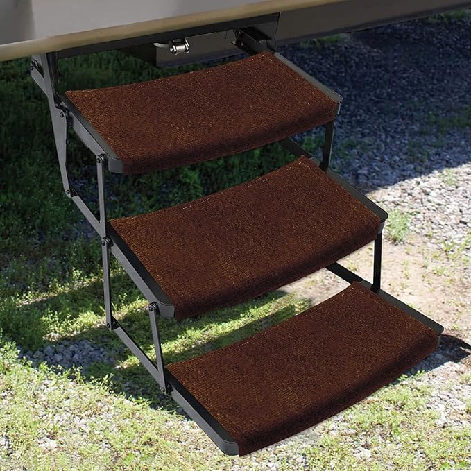 OKBA RV Step Rugs,22 Inch Camper Step Cover for 8-10" Depth RV Camper Radius Stairs- 3 Pack Brown Stair Rugs Cover
