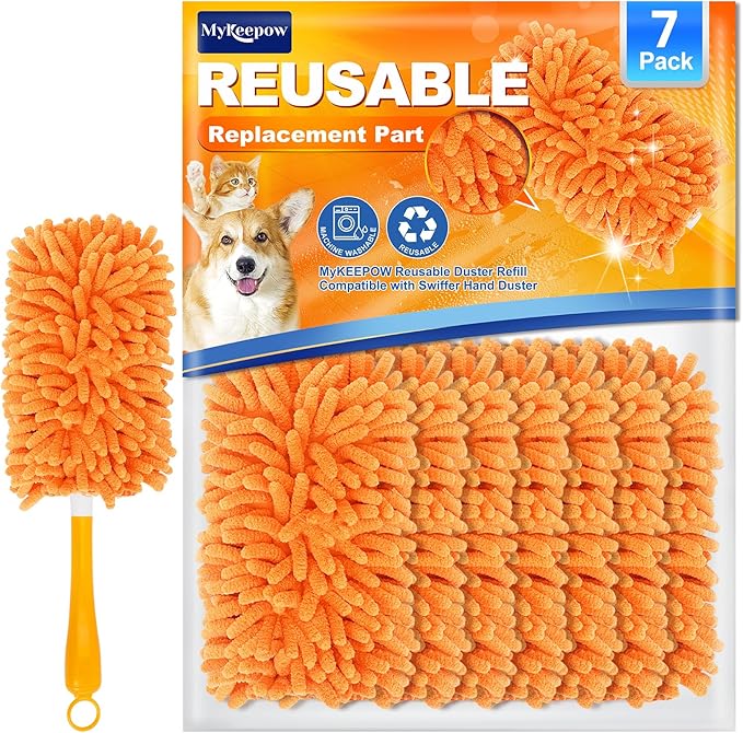 7 Pack Reusable Duster Refill for Swiffer Hand Duster, 360 Degree Duster Refills for Cleaning, Ceiling Fan, Orange (Handle is Not Included)