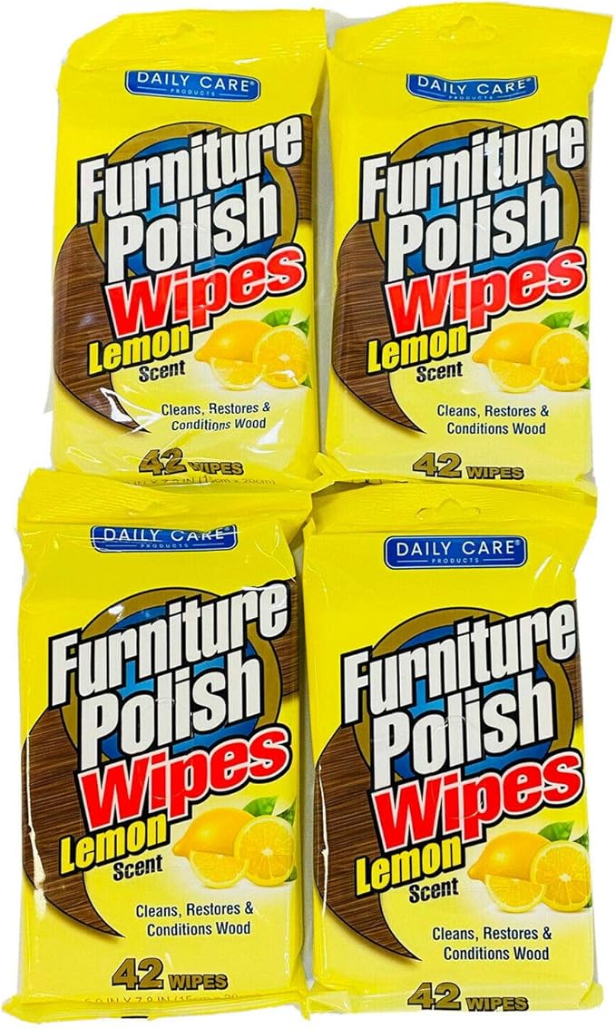 4 Pack - 42 Ct Lemon Scent Wood Furniture Polish Wipes Duster Cleaner - Dust & Shine