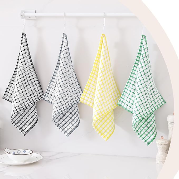 Kitinjoy Cotton 8 Pack Terry Kitchen Dish Cloths, 12 x 12 Inches Super Soft and Absorbent Dish Rags, Quick Drying Dish Towels for Washing Dishes, Multi-Colored