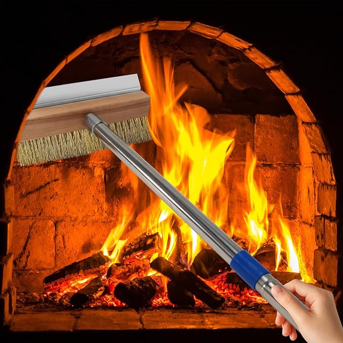 Pizza Oven Brush with Scraper and 4 Sections Detachable Long Rod and Scraper-Oven Brush for Removing Deep Burned-On Residue | Ideal for Pizza Shelf & Large Grills and Pizza Oven Accessories
