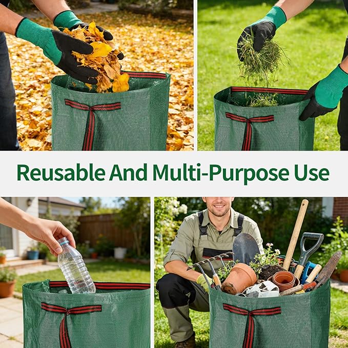 Leaf Bags, Foldable Leaf Collector with Handles, 53 Gallon Reusable Yard Waste Bags, Large Yard Dustpan Type Garden Bag for Leaves, Grass and Debris, Bonus Gardening Gloves (2 Pack, 53 Gallon)