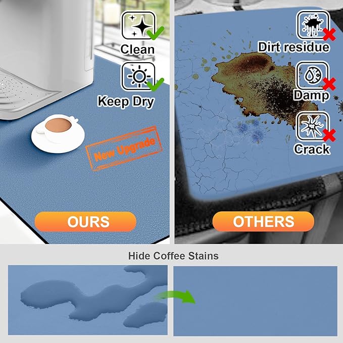 Dish Drying Mats for Kitchen Counter, Waterproof Coffee Mat for Countertop, Under Sink Mats, Coffee Bar Mat Accessories