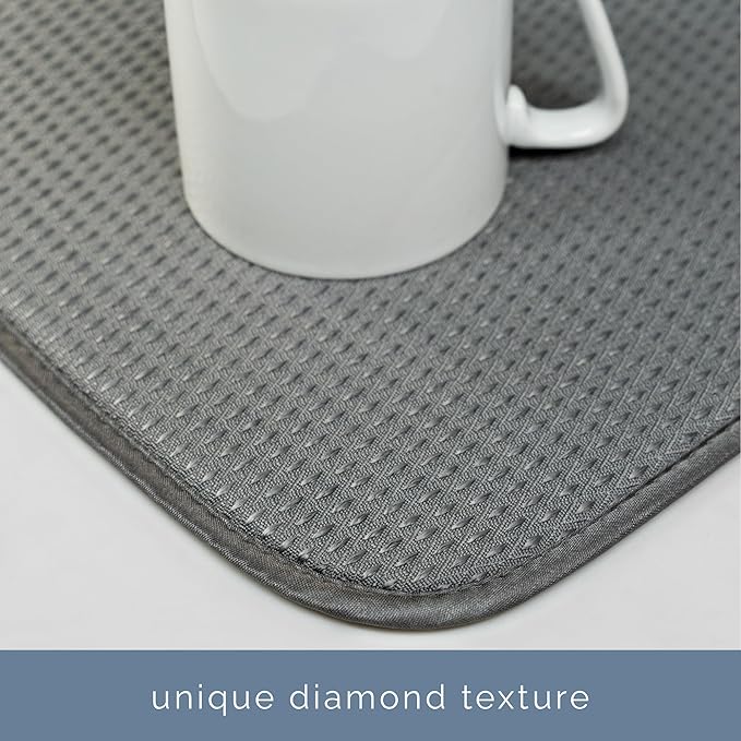 S&T INC. Dish Drying Mat XL, 18” x 24”, Absorbent Microfiber Kitchen Counter Mat, Drying Pad for Dishes, Utensils, Pots and Pans, Extra Large, Diamond Texture, Grey