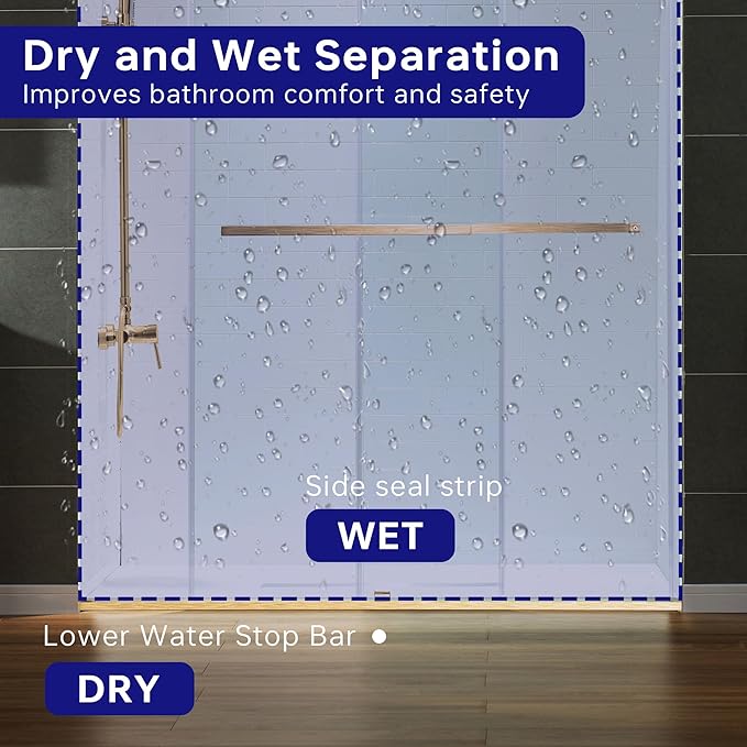 Woodbridge Frameless Shower Doors 56-60" Width x 76" Height with 5/16"(8mm) Clear Tempered Glass, 2 Ways Opening & Double Sliding in Brushed Gold Finish