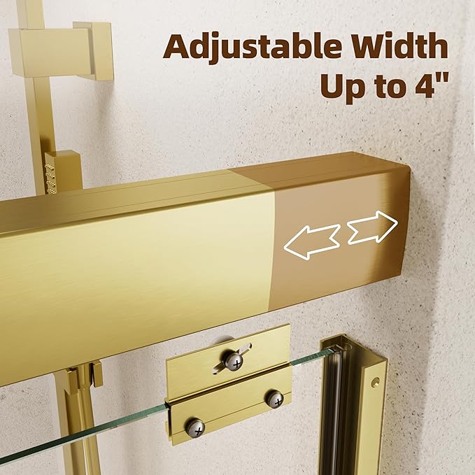Shower Door,56-60" W x 70" H Semi-Frameless Double Sliding Glass Shower Door with 1/4'' (6mm) Clear SGCC Tempered Glass,Bypass Shower Enclosure,Brush Gold