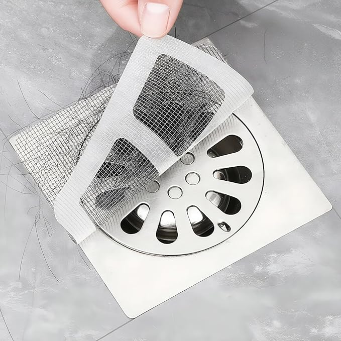 30-Pack Disposable Shower Drain Hair Catchers, Mesh Sticker Covers for Bathroom, Tub, Sink & Laundry to Catch Human and Pet Hair