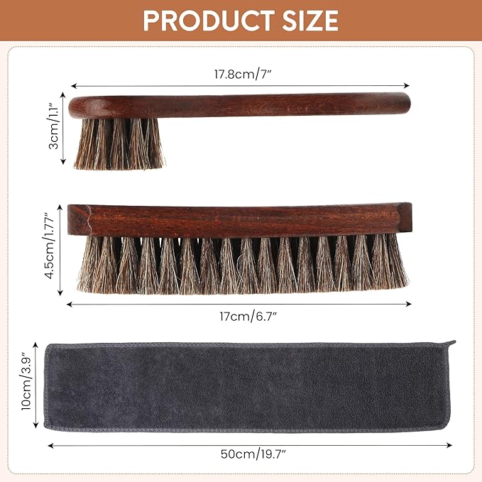 3pcs 100% Horse Hair Shoe Brush Kit Shoe Shine Kit Beech Wood Leather Care Set Suede Boot Cleaner Polish Applicator Dauber Buffing Cloth Soft Natural Bristles Men Gift Box for Boots Shoes Sneakers Car
