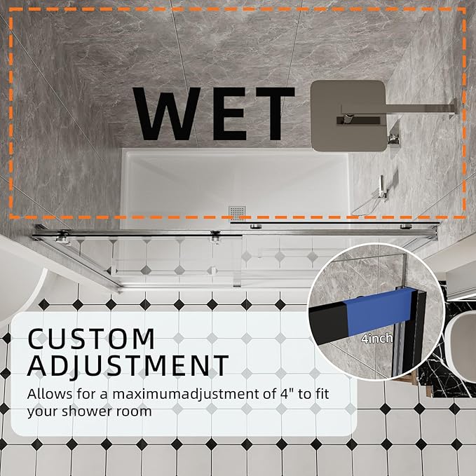 56-60" W x 74" H Frameless Shower Door, Double Sliding Shower Door with 5/16" (8mm) Clear SGCC Tempered Glass, Brushed Nickel Finish Shower Doors, Reversible Installation
