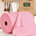 Microfiber Cleaning Cloth Roll - 100 Pack Tear Away Microfiber Paper Towels, Reusable, Washable, Scratch-Free, Kitchen Towels for Car, Home, Kitchen, Glass, Dishes(Pink)