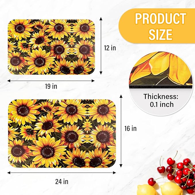 Sunflower Dish Drying Mat 24" x 16" for Kitchen Counter Coffee Mat Bar Accessories,Fit Uder Pot, Dish Rack,Hide Stain,Absorbent Easy Clean