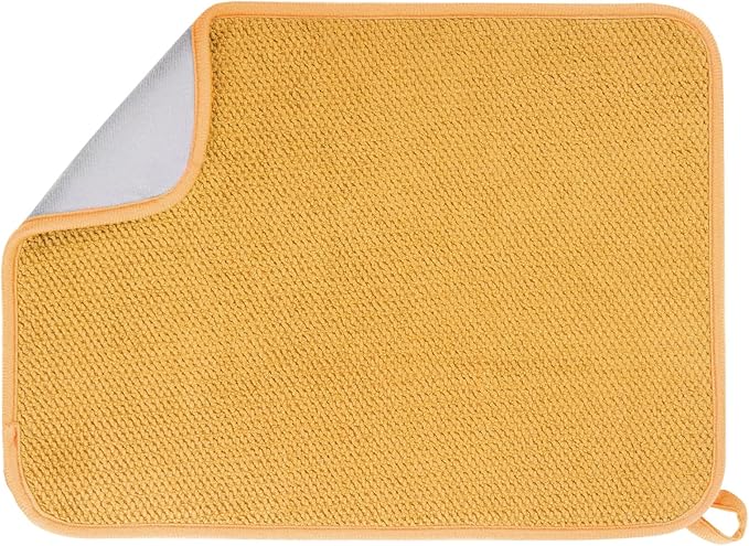 Microfiber Dish Drying Mat, Super Absorbent Kitchen Dish Drying Pad, Reversible for Countertop, 15*20 inch Yellow