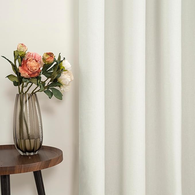 YoungsTex Ivory Linen 100% Blackout Curtains 72 Inches Long, Room Darkening Black Out Drapes Thermal Insulated with Grommet Energy Saving for Living Room, 2 Panels, 52 X 72 Inch