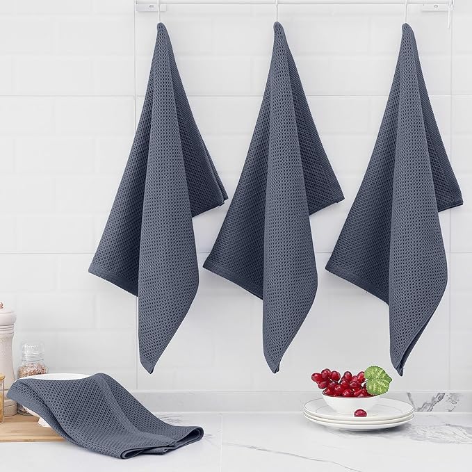 Homaxy 100% Cotton Oversized Waffle Weave Kitchen Dish Towels, 7-Pack Ultra Soft Absorbent Dish Towels, Quick Drying Cleaning Towels, 20 x 28 Inches, Dark Grey