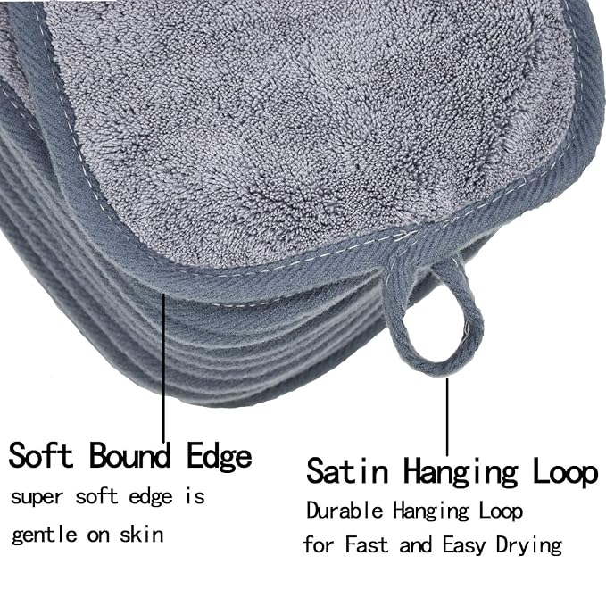 Makeup Remover Cloths for Face, Eye, Lips - Reusable Makeup Remover Pads Soft Microfiber Facial Cleansing Cloths 6 x 12 inch 6 Pack (Gray)