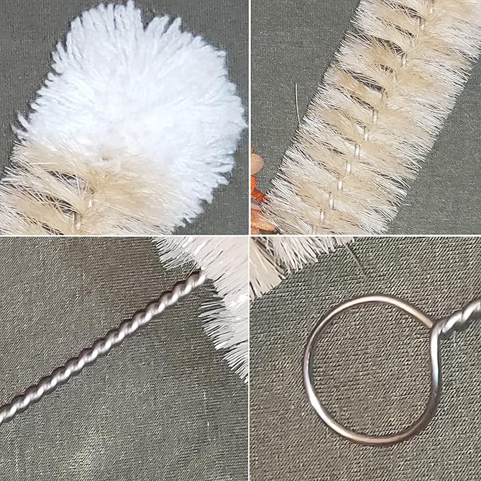 NewFerU Stainless Steel Soda Bottle Cleaning Brush in Natural Boar Bristle Wool Tip Long Handle, Flexible Bendable Thick Wire Cleaner for Narrow Neck Water Baby Bottles Straw Pipe Tube Flask (Big)