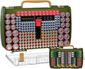 ALCYON Battery Organizer Case with Tester-Double-Sided Design for 269+ AA/AAA/C/D/9V Batteries, Portable Storage Solution for Home, Office, Workshop (Green, Case Only)