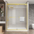 KPUY Glass Shower Door, 43-48" W x 76" H Semi-Frameless Double Sliding Shower Door, 1/4" (6mm) Thick Tempered Clear Glass with Explosion-Proof Film Nano Coating, Brushed Gold