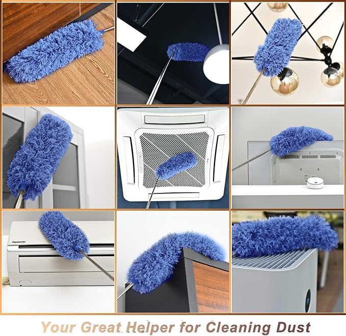 Microfiber Feather Duster Extendable Duster, Scratch-Resistant Cover, Bendable Washable Head & Long Handle Dusters for Cleaning Ceiling Fan, High Ceiling, Blinds, Furniture & Cars (1)