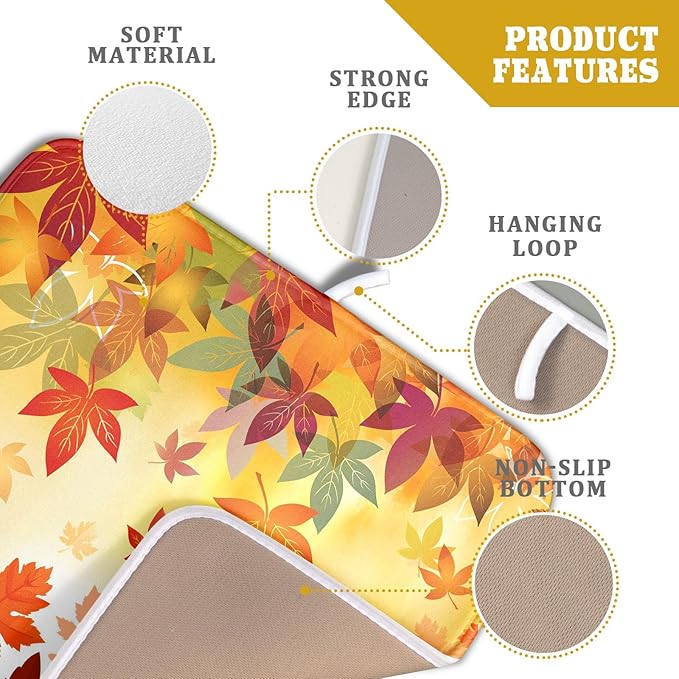 Autumn Fall Dish Drying Mat for Kitchen Counter Pumpkin Maple Leaves Drying Mat 16 x 18 Inch with Absorbent Reversible Microfiber Dish Drying Pad Dish Rack Drainer Mat for Coffee Bar
