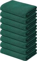 Kitinjoy 100% Cotton Waffle Weave Kitchen Hand Towels (13 X 28 Inches, Dark Green), 8-Pack Super Soft and Absorbent Dish Towel for Drying Dishes