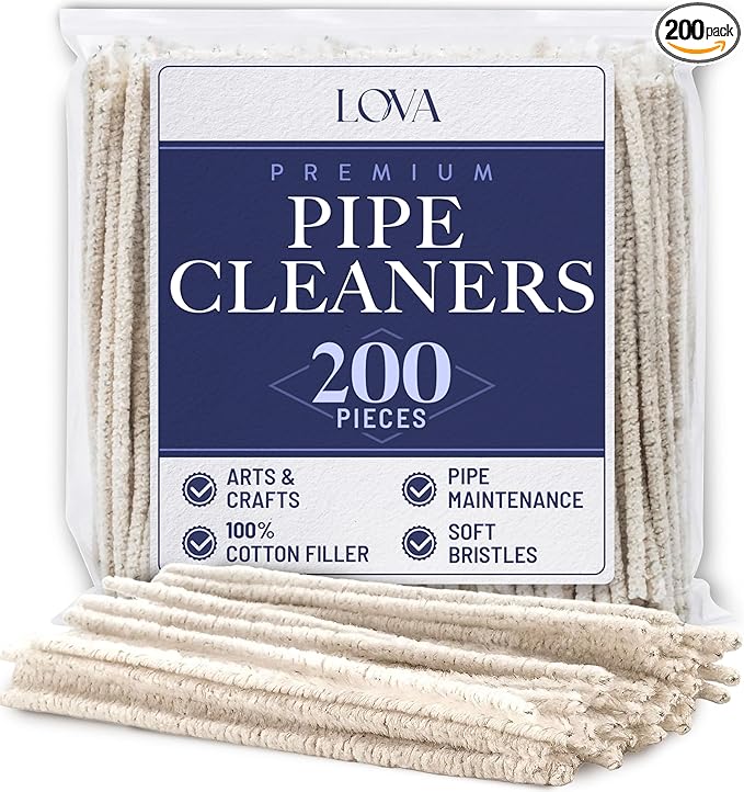 LOVA Soft Bristle Tobacco Pipe Cleaners, 200 Count 6-Inch 100% Cotton Stem Cleaning Brushes with Flexible Wire for Pipe Stems, Mouthpieces, Reusable Straws & Narrow Tubes