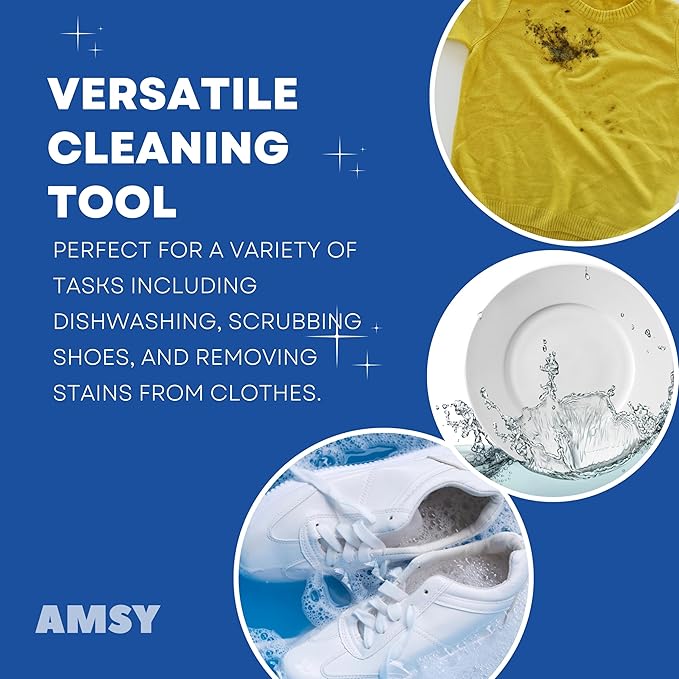 AMSY 2-in-1 Multipurpose Cleaning Brush with Soap Dispenser - Green, Nylon Bristles, Plastic Handle and Body, Ideal for Kitchen, Bathroom, Tile, Upholstery, Fabric, Shoes, Utensils