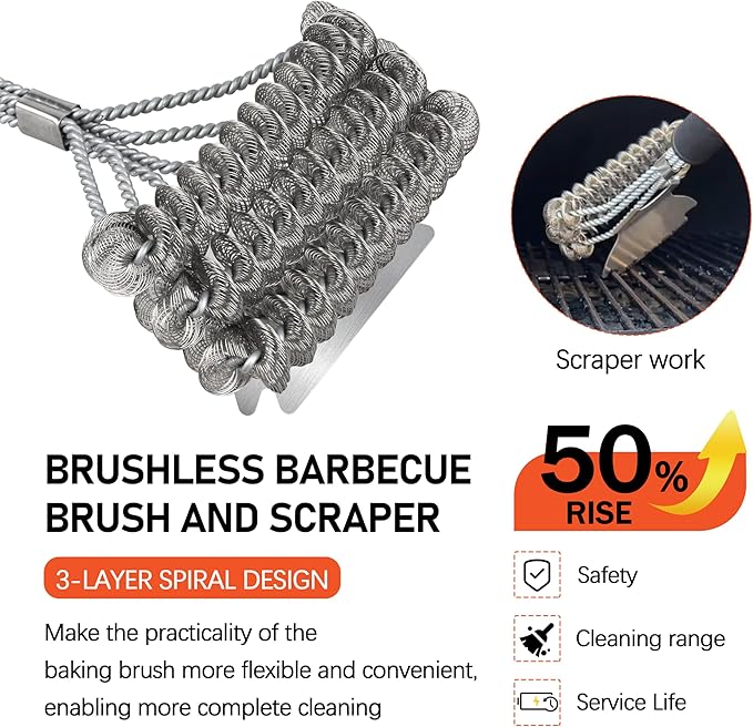 Grill Brush with Scraper - 18" Enhanced Coil Grill Cleaning Brush, Safe Long Handle BBQ Brush for Grill for Gas and Charcoal Grates