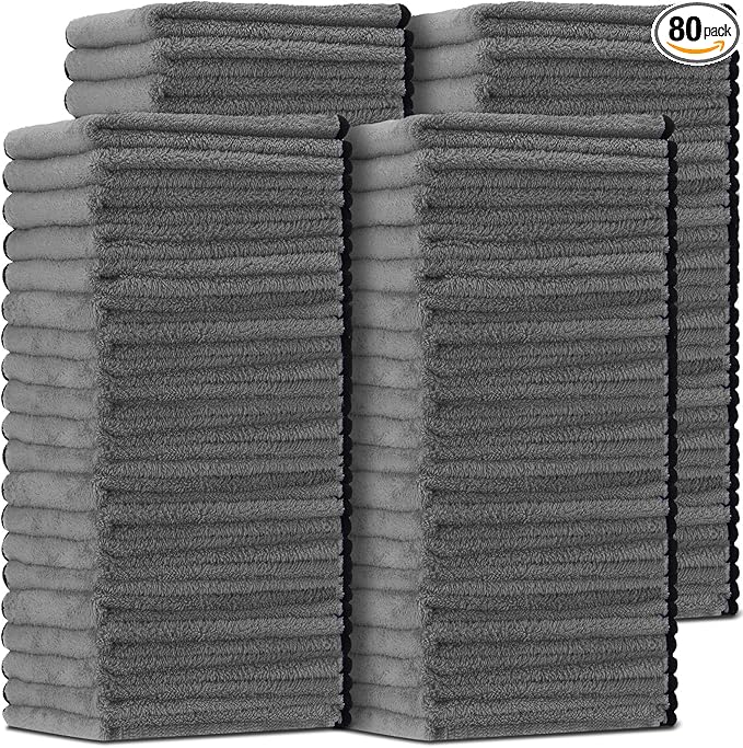 Tallew 80 Pcs Microfiber Towels:16"x16" Microfiber Drying Towels Bulk Micro Fiber Car Cleaning Cloth for Cars Drying Washing Polishing Office Windows Cleaning Household Supplies (Gray)