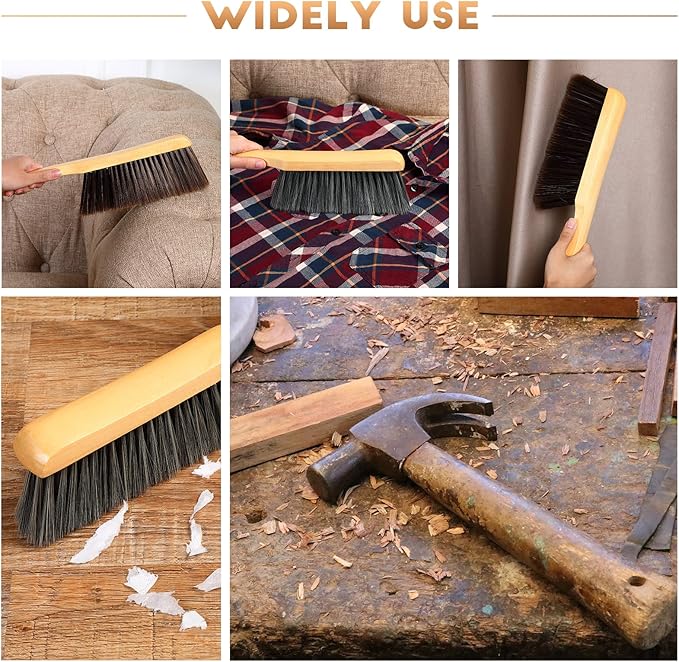 Patelai 2 Pieces Wooden Bench Brushes Fireplace Brush Natural Fiber Bench Soft Bristles Long Wood Handle Dust for Hearth Tidy Car Home Workshop Woodworking(Gray, Brown)